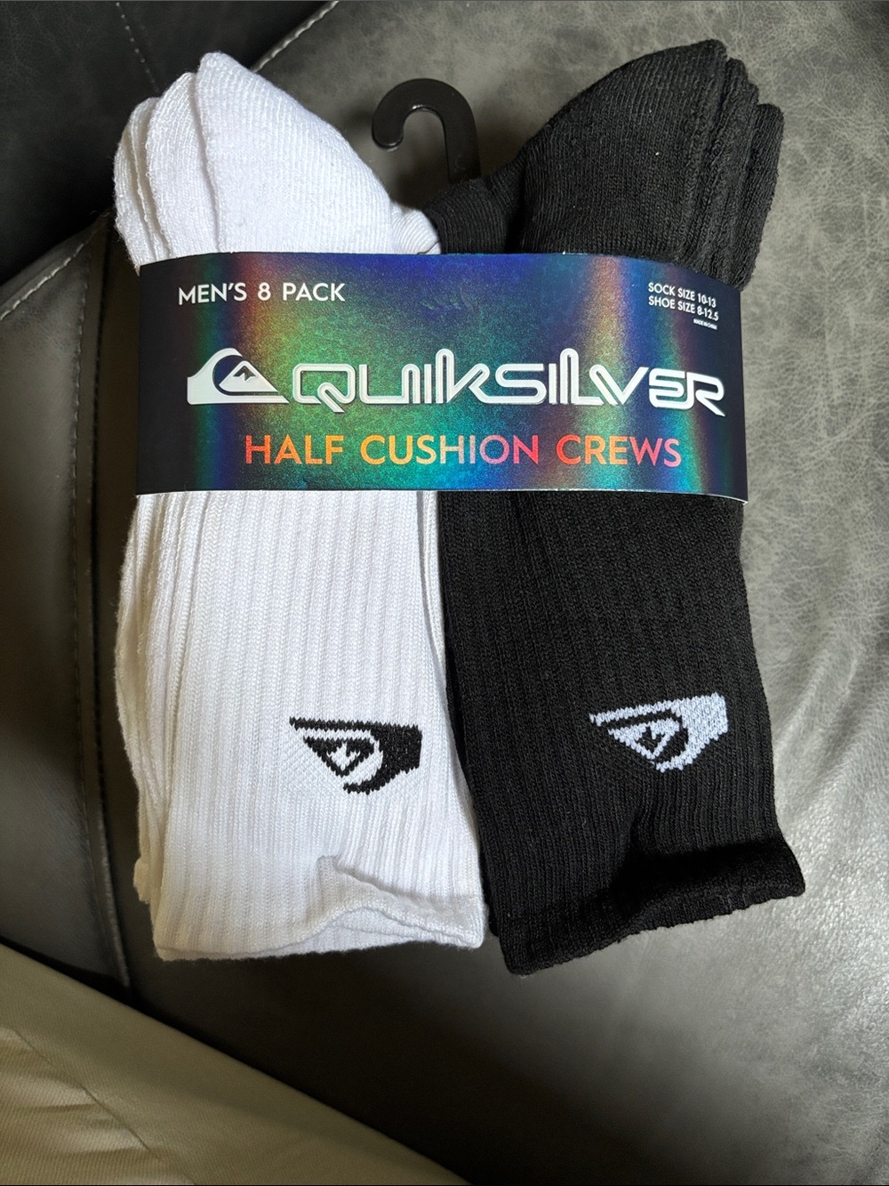 Quiksilver Men’s Half Cushion Crew Socks - Black & White (8 Pack)